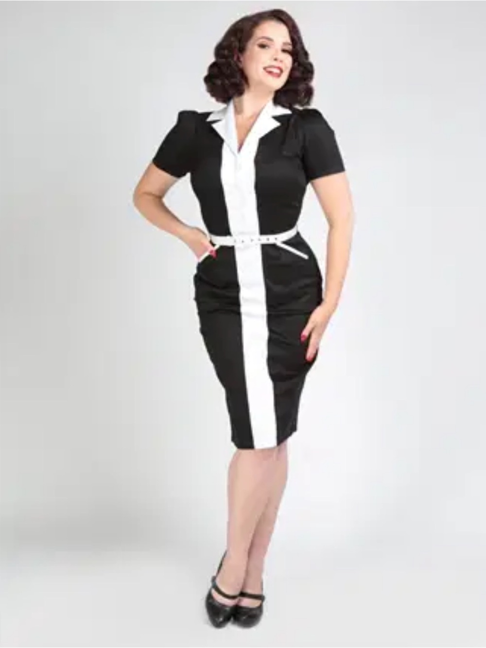 🖤 Collectif Vintage 1940s/1950s Black & White Contrast Midi Dress, Small, EUC 🤍
